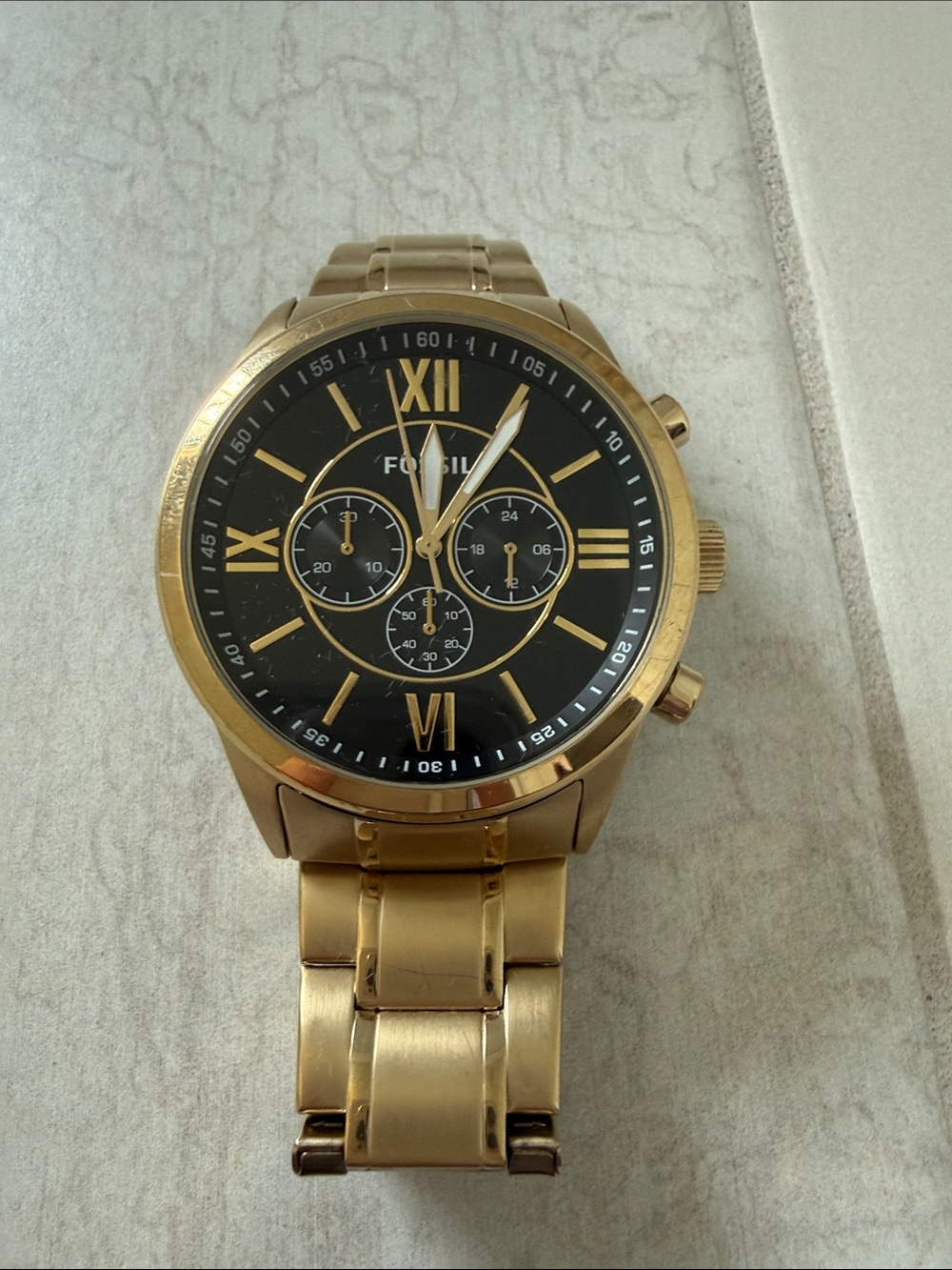 Fossil Gold Tone Men's Chronograph Watch with Black Dial